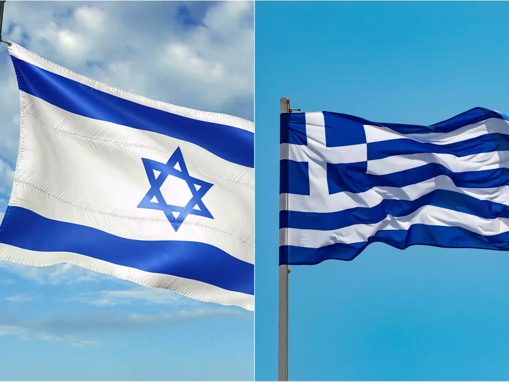 Bendera Israel (kiri), bendera Yunani (kanan). (bioworld.com/Unsplash/@dimhou)