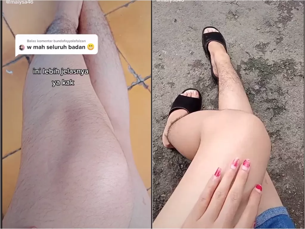 Cuplikan video cewek yang curhat punya bulu kaki lebat. (photo/TikTok/@maiysa46)