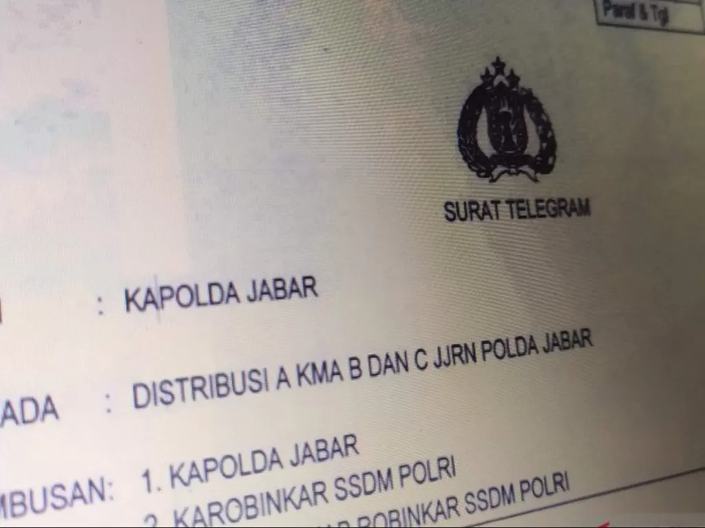Surat Telegram Kapolda Jawa Barat. (ANTARA/Bagus Ahmad Rizaldi)