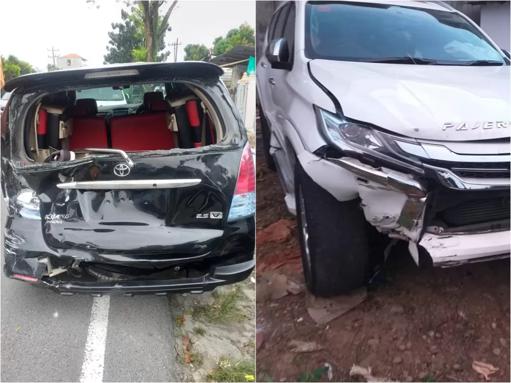 Kondisi kendaraan yang terjadi kecelakaan tabrakan beruntun di Medan. (photo/Istimewa)