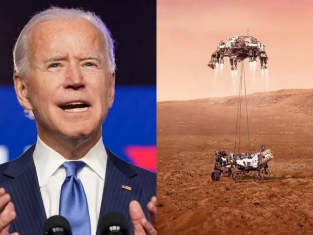 Kolase foto Presiden AS Joe Biden dan Perseverance di Mars (Reuters/mars.nasa.gov)