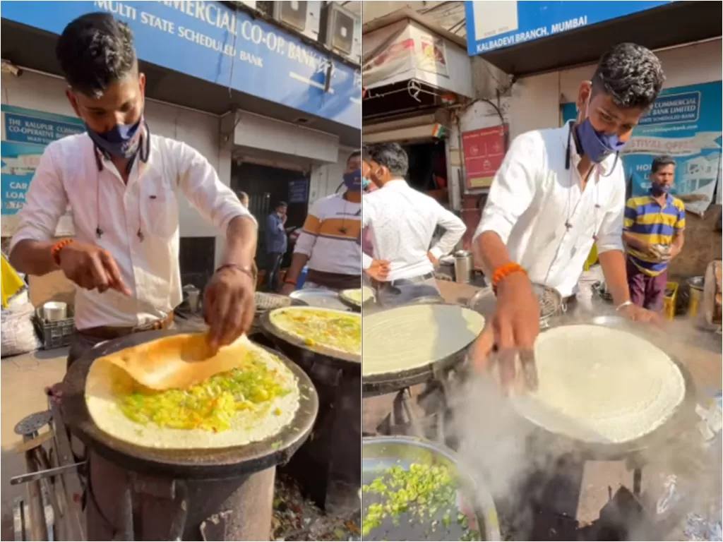 Cuplikan video pendagang kakli lima di India bikin atraksi. (photo/Facebook/Street Food Recipes)