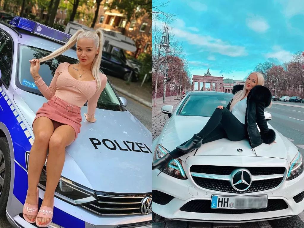 Selebgram asal Jerman Emmy Russ ditangkap polisi usai berpose seksi di atas mobil patroli polisi (Instagram/emmyruss.dll)