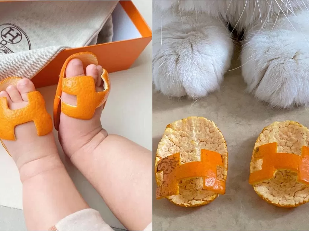 Replika sandal Hermes dari kulit jeruk. (Faceboook/Mothership/Instagram/@toasted_elvis)