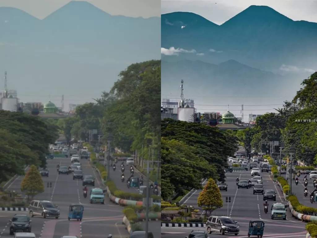 Foto Gunung Gede Pangrango diambil dari DKI Jakarta (Ari Wibisono/Twitter)