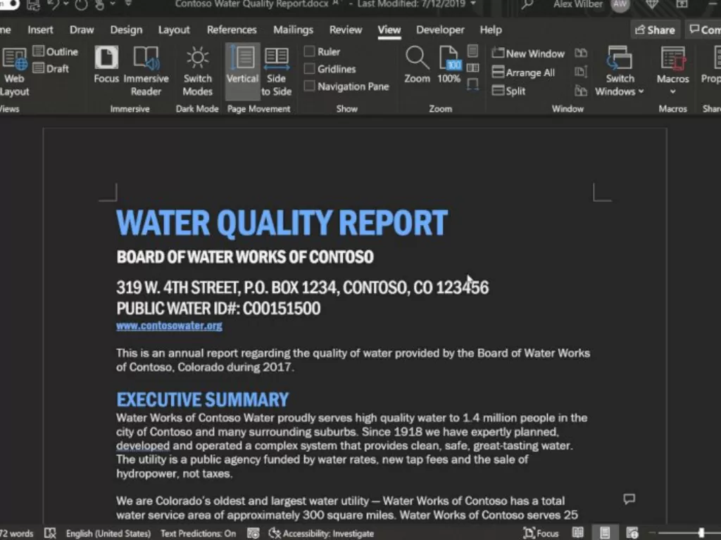 Tampilan fitur Dark Mode baru di Microsoft Office Word (photo/Microsoft)