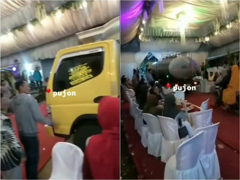 Resepsi pernikahan di jalanan umum dilewati truk dan motor (Instagram/makassar_iinfo)