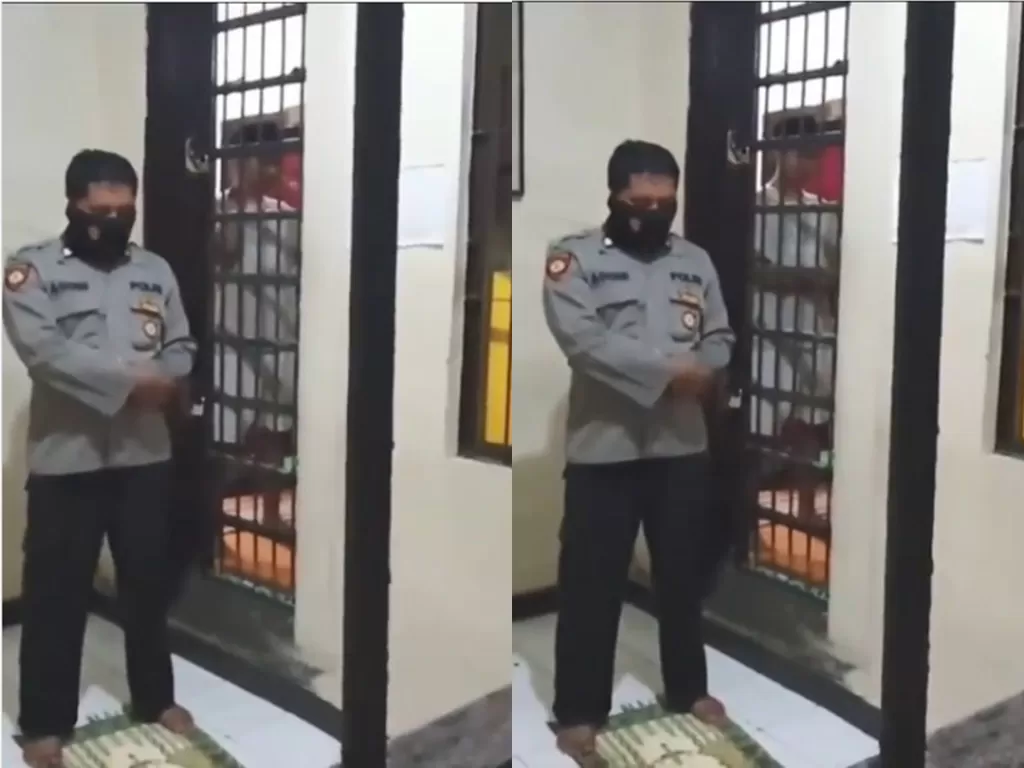 Anggota polisi jadi imam salat dengan tahanan di Polres Magelang Kota (Instagram/polsekmagelangselatan)