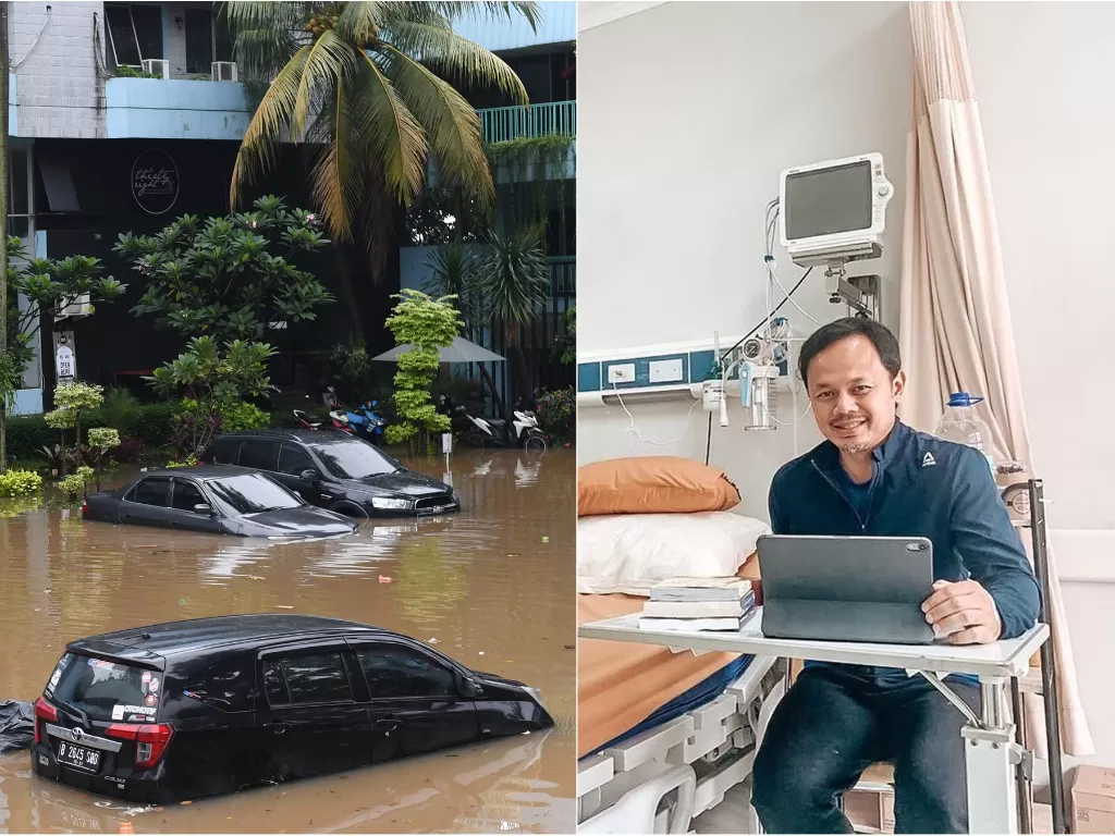 Kiri: Banjir Jakarta (ANTARA FOTO/Wahyu Putro A) / Kanan: Walikota Bogor, Bima Arya (Instagram/bimaaryasugiarto)