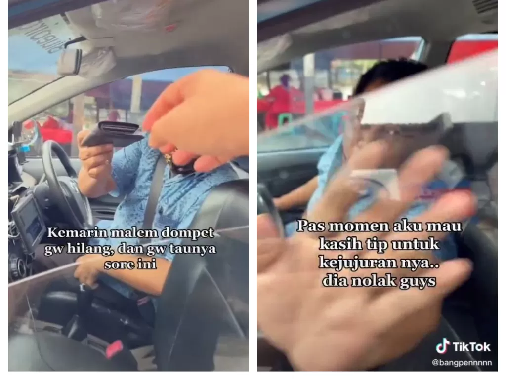 Viral sopir taksi jujur kembalikan dompet penumpang yang tertinggal di dalam mobil. (TikTok/@bangpennnnn)