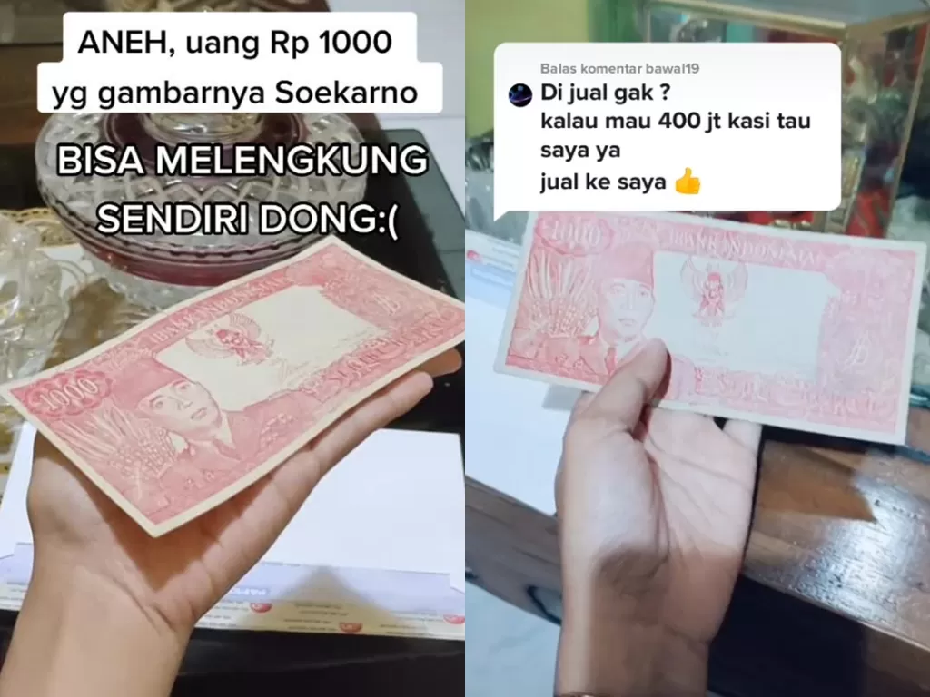 Uang Rp 1000 Soekarno (TikTok/rinagustiana_)