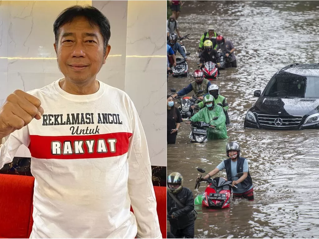Kiri: Haji Lulung (Instagram/hajilulung_24) / Kanan: Banjir Jakarta (ANTARA FOTO/Aprillio Akbar)