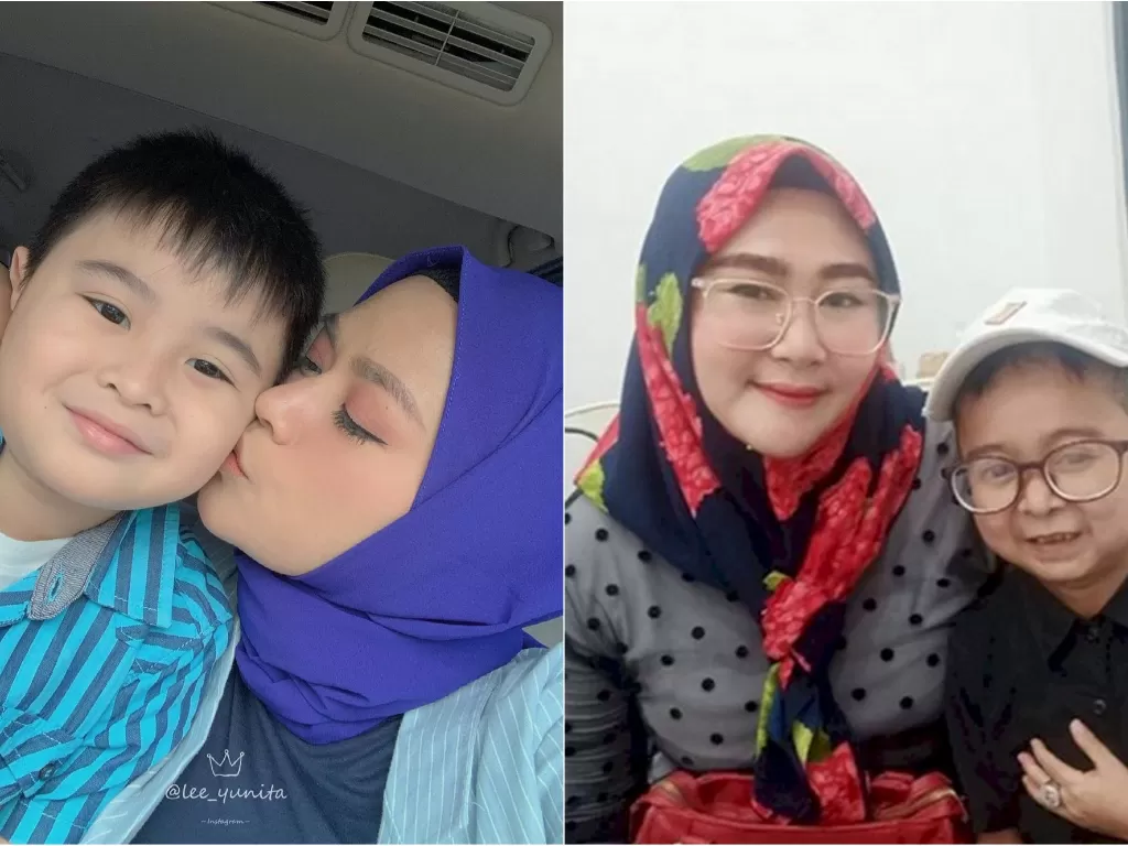 Kiri: Yunita Lestari dan anaknya, Ichal. (Instagram/@lee_yunita). Kanan: Daus Mini dan istrinya, Shelvie. (Instagram/@firdaushelvie91)