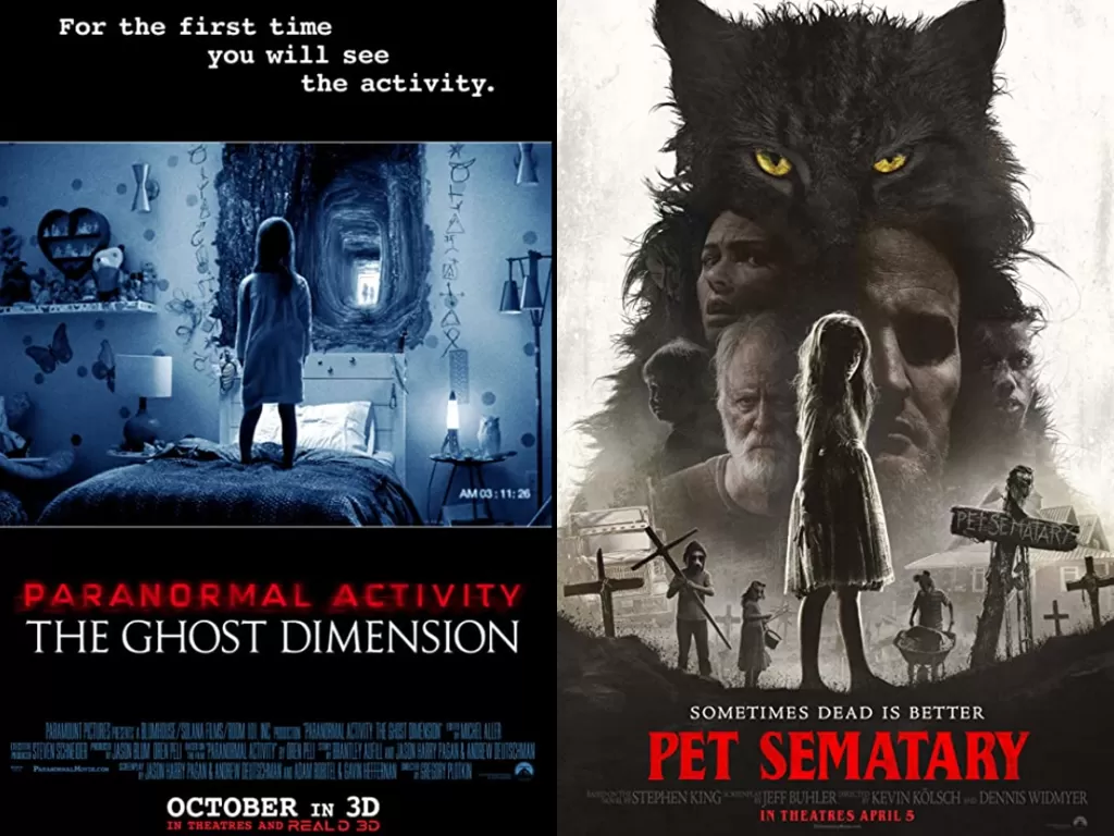 Film Paranormal Activity (kiri) dan Pet Semetary (kanan). (photo/Dok. IMDB)