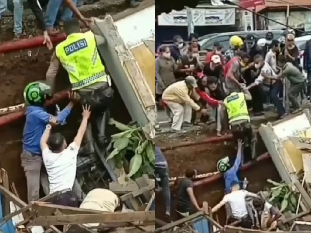 Tangkapan layar video viral robohnya pos polisi di Depok. (Instagram/@warung_jurnalis)