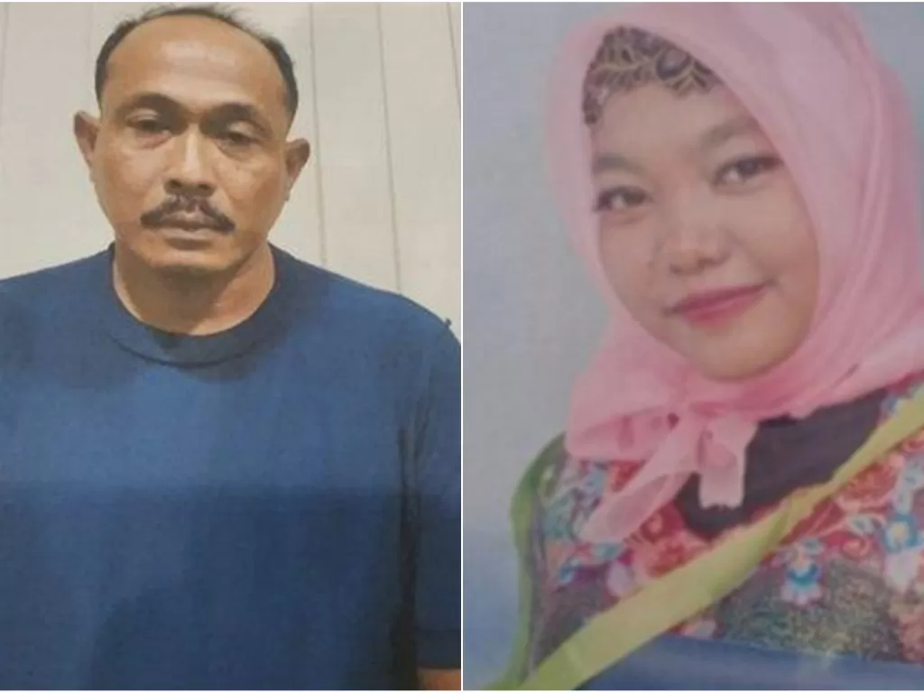 Riska Fitria (21 tahun) dan Aipda Roni Syahputra, polisi yang membunuhnya. (Ist)