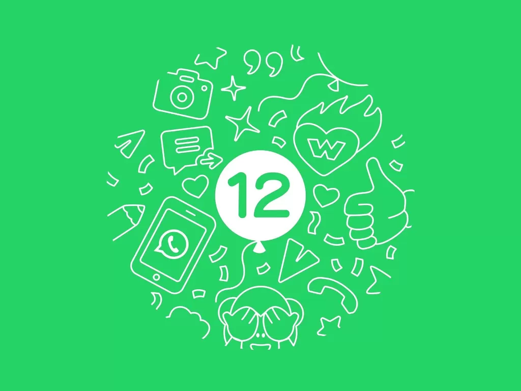 Ilustrasi tampilan ulang tahun layanan WhatsApp ke-12 (photo/Twitter/@WhatsApp)