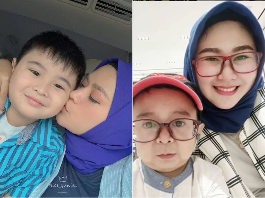 Kiri: Yunita Lestari dan anaknya, Ichal. (Instagram/@lee_yunita). Kanan: Daus Mini dan istrinya, Shelvie. (Instagram/@firdaushelvie91)