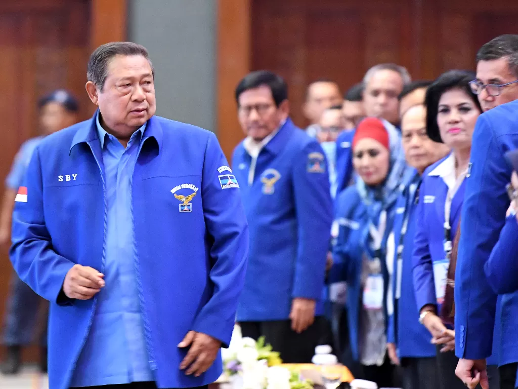 Ketua Majelis Tinggi Partai Demokrat, Susilo Bambang Yudhoyono usai Kongres V Partai Demokrat di Jakarta. (ANTARA/M Risyal Hidayat)