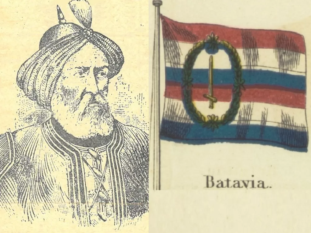 Pejuang Muslim, Salahuddin Ayyubi (kiri) dan Logo kota Batavia pada masanya (kanan). (Wikipedia).