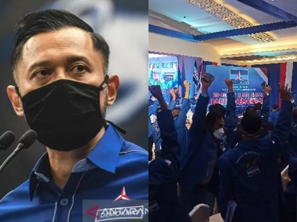 Kolase foto Ketua Umum Partai Demokrat AHY serta suasana KLB Partai Demokrat di Sumatera Utara (ANTARANEWS)