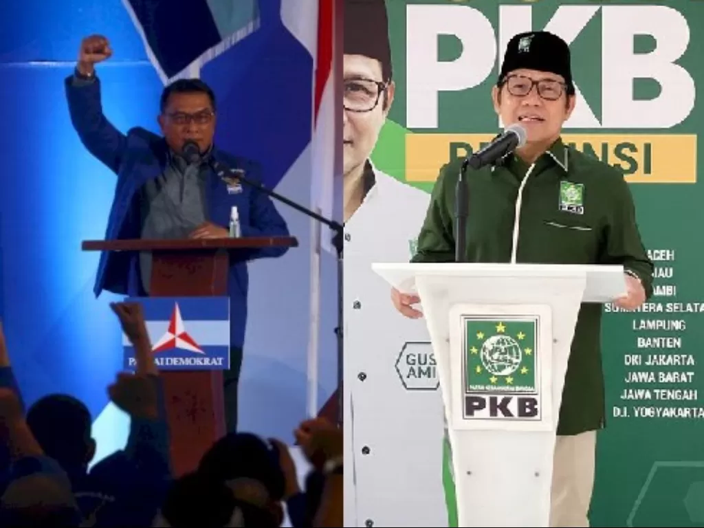 Kiri: Moeldoko usai ditetapkan sebagai Ketua Umum Partai Demokrat versi KLB. (ANTARA FOTO/Endi Ahmad), kanan: Muhaimin Iskandar, Ketua Umum PKB setelah KLB PKB di Era SBY. (Instagram/@dpp_pkb).