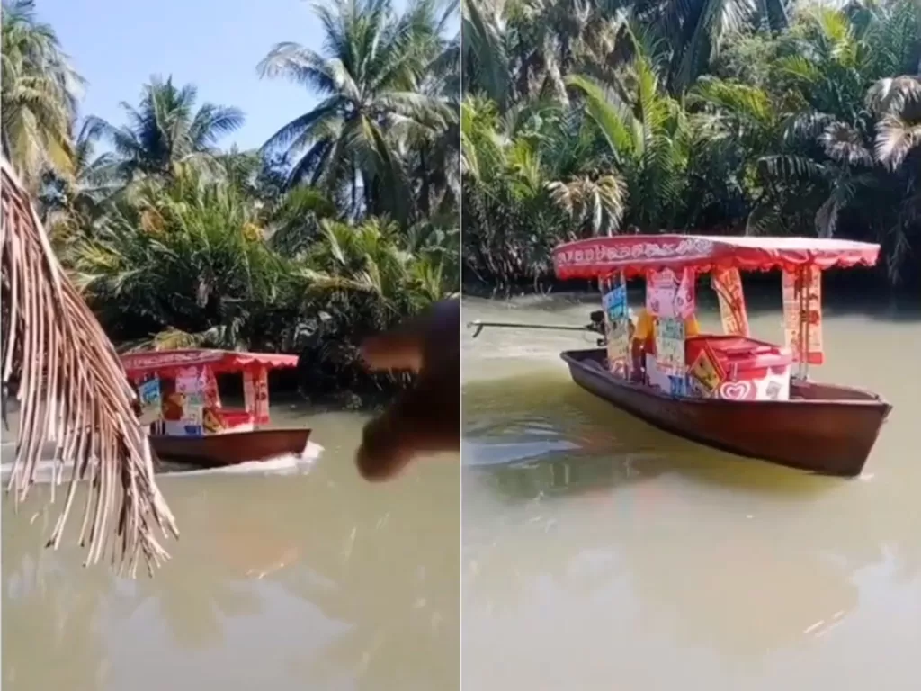 Cuplikan video penjual es krim di sungai menggunakan perahu. (photo/Instagram/istimewa)