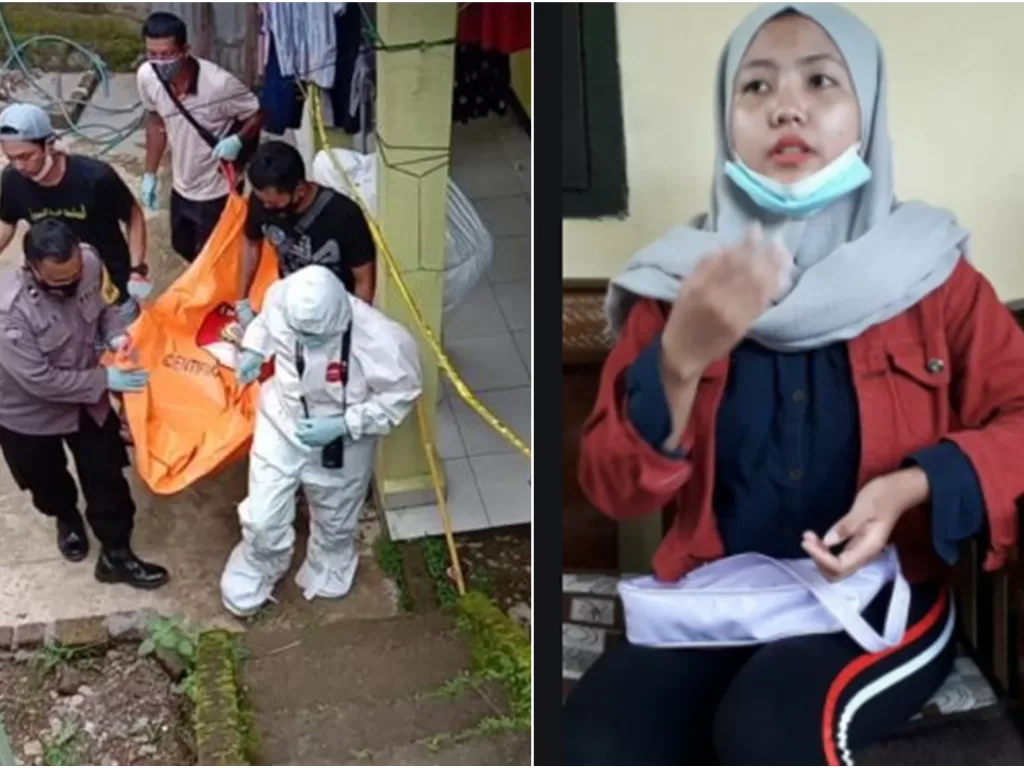 Kiri: Polisi mengevakuasi jasad Ilham, kanan: Anida Danuwarna. (YouTube)