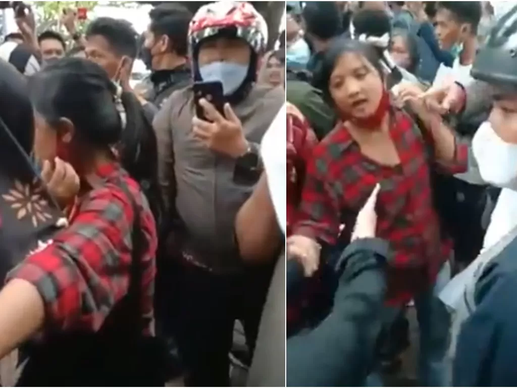 Momen kisruh saat unjuk rasa dalam IWD di Makassar. (Twitter)