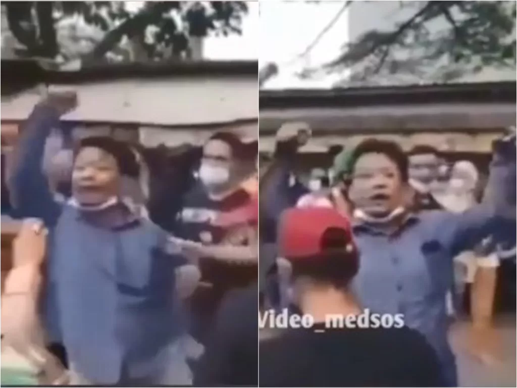 Bapak-bapak lakukan unjuk rasa di depan petugas (Instagram/video_medsos)