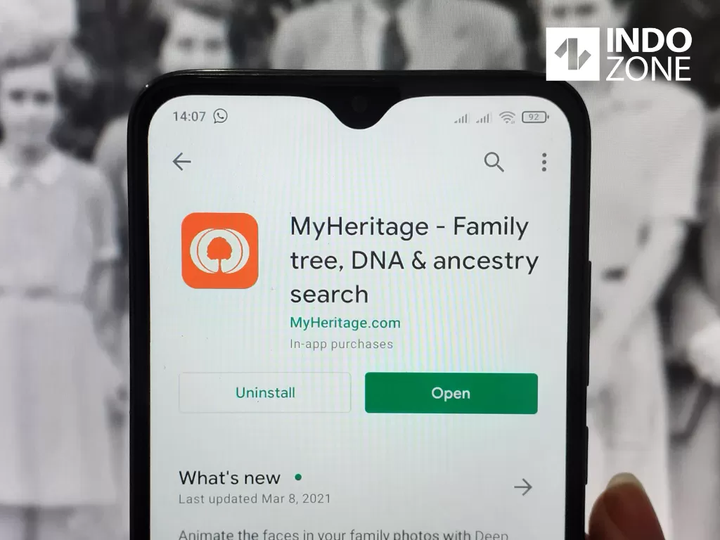 Tampilan aplikasi MyHeritage di Google Play Store (photo/INDOZONE/Ferry Andika)