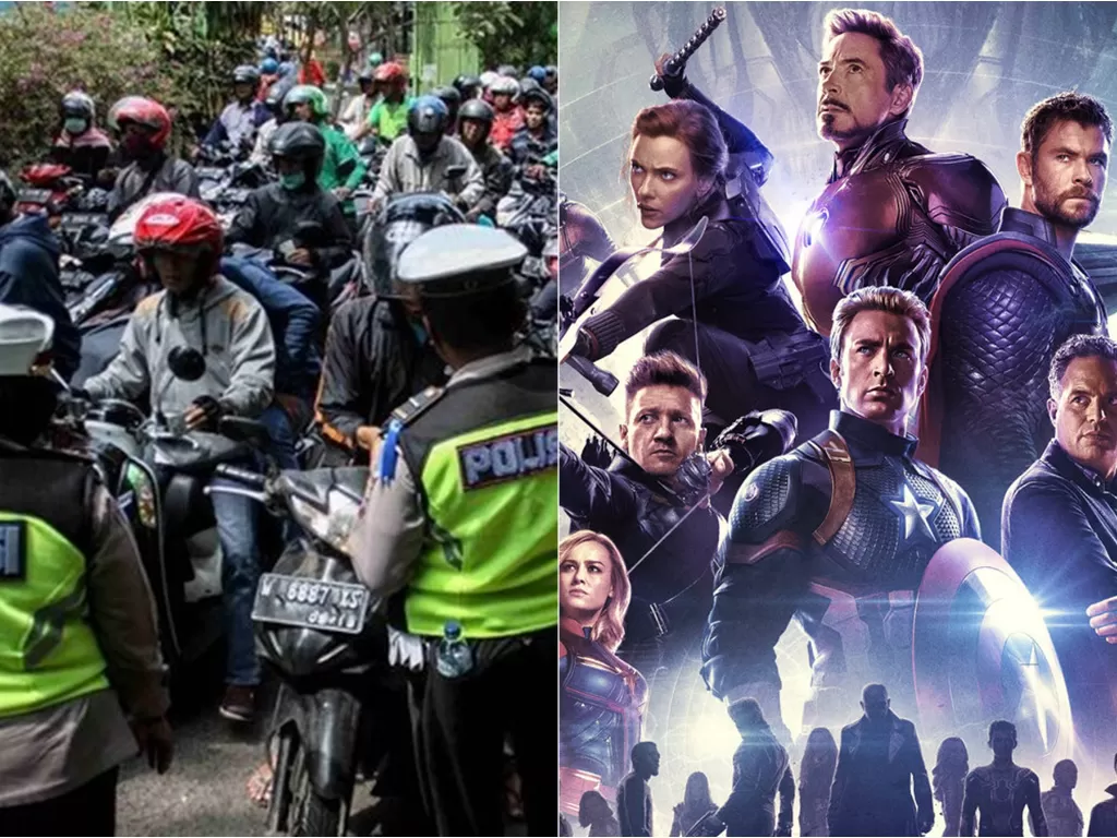 Kiri: Polisi lalu lintas (ANTARA FOTO/Umarul Faruq) / Kanan: Tokoh Marvel (Marvel Studios)