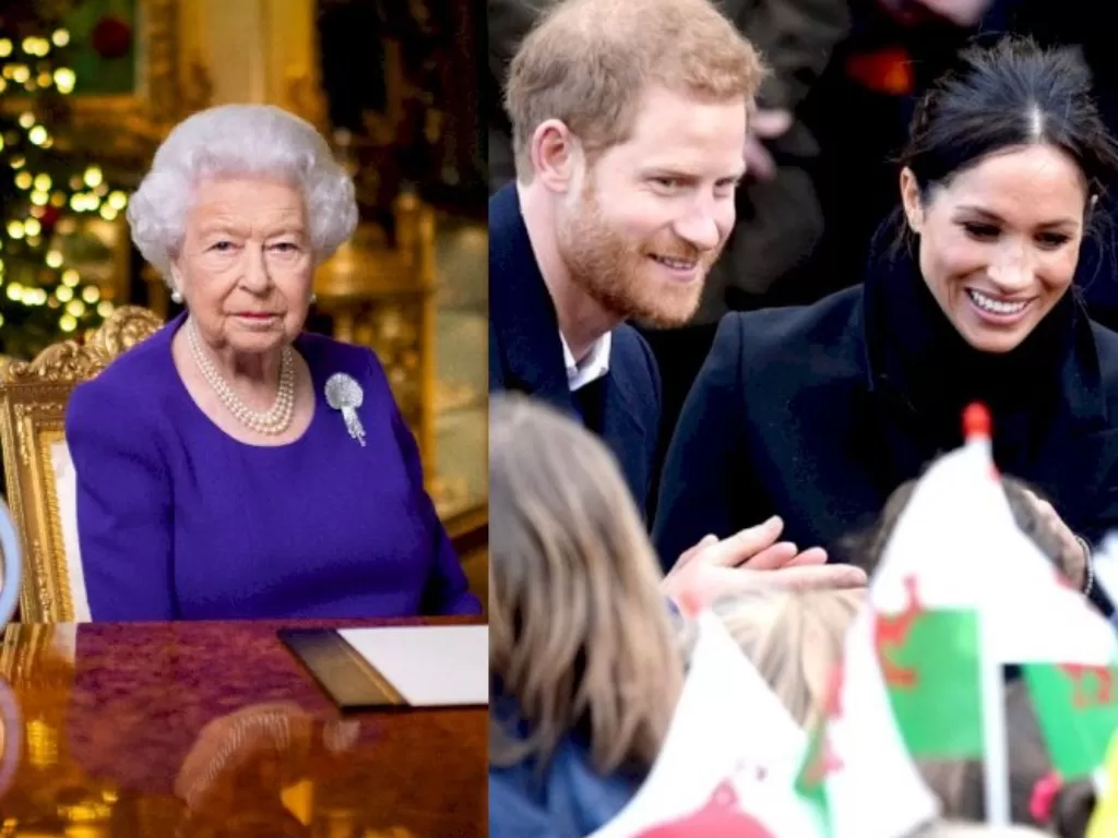 Ratu Elizabeth II. (Victoria Jones/Pool via REUTERS), Meghan Markle dan Pangeran Harry. (Instagram/@sussexroyal).