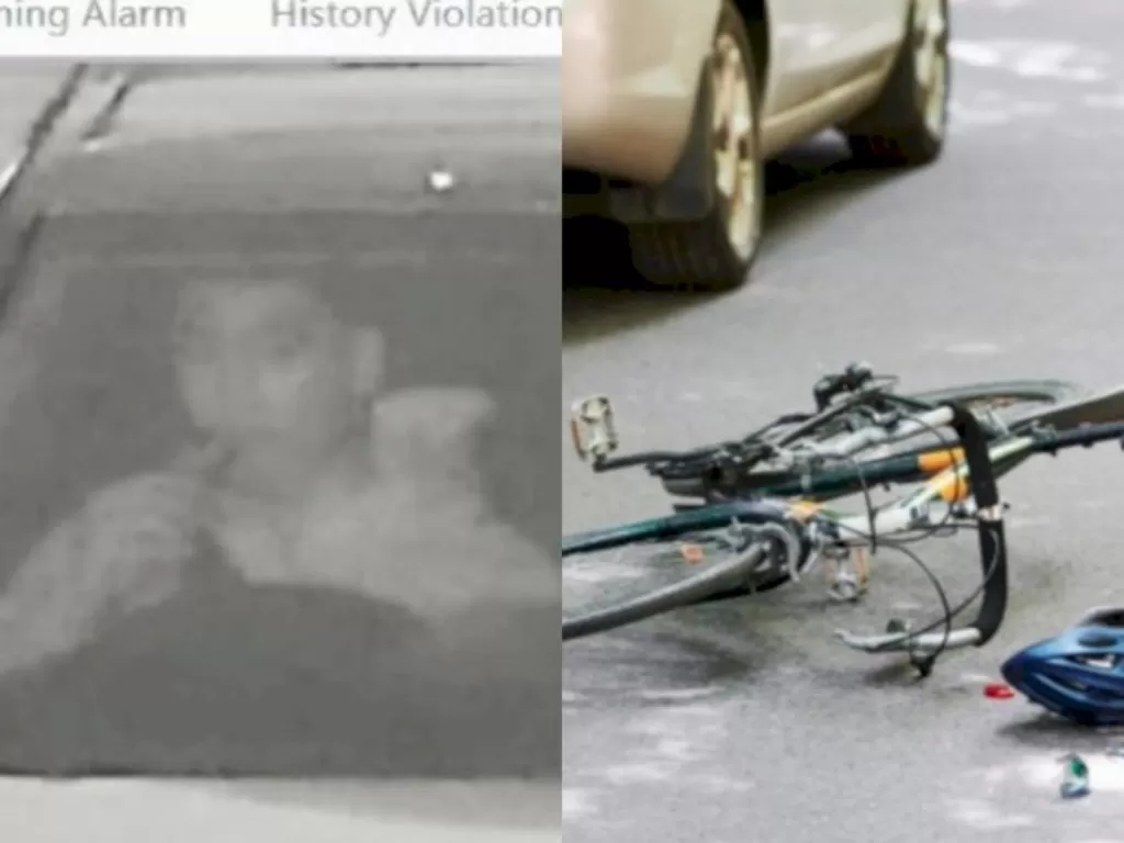 Pelaku penabrak pesepeda via kamera E-TLE dan Ilustrasi mobil menabrak pesepeda. (Dok. Polda Metro Jaya dan Freepik).