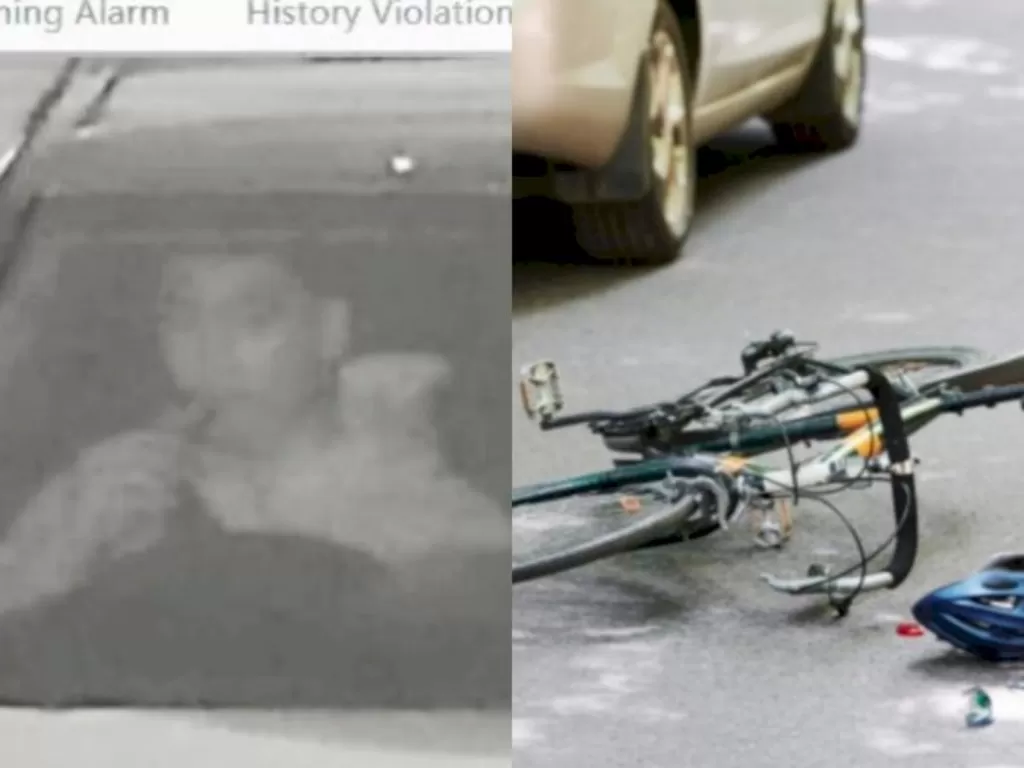 Pelaku penabrak pesepeda via kamera E-TLE dan Ilustrasi mobil menabrak pesepeda. (Dok. Polda Metro Jaya dan Freepik)