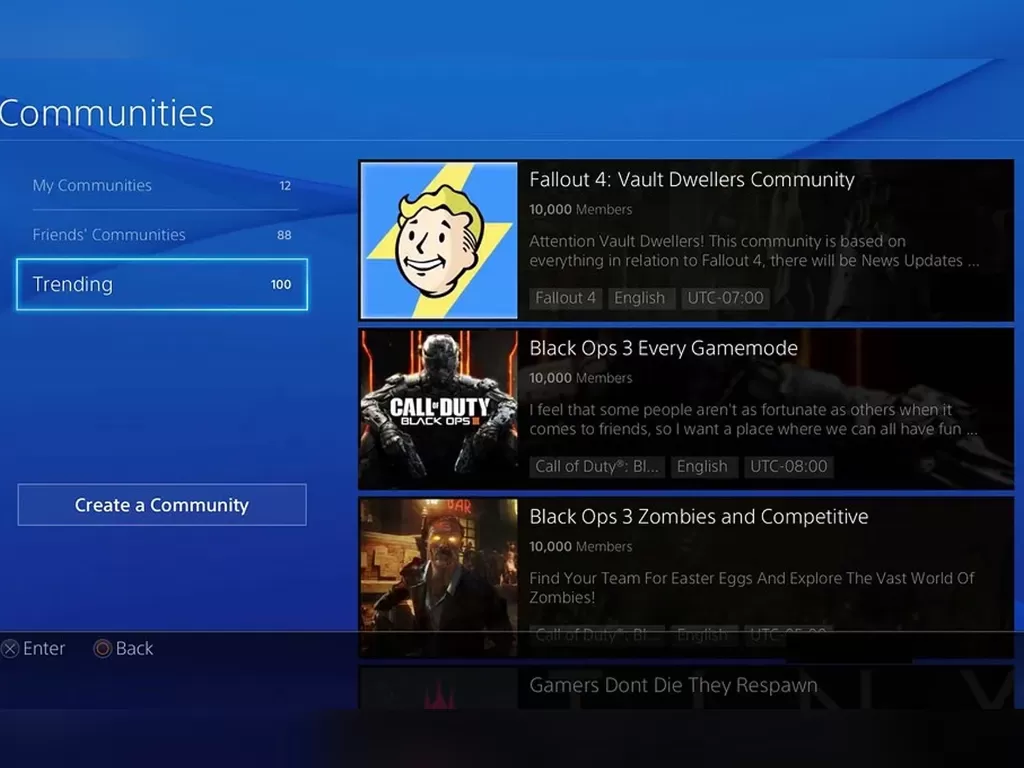 Tampilan fitur PS Communities di PlayStation 4 (photo/Video Games Chronicle)