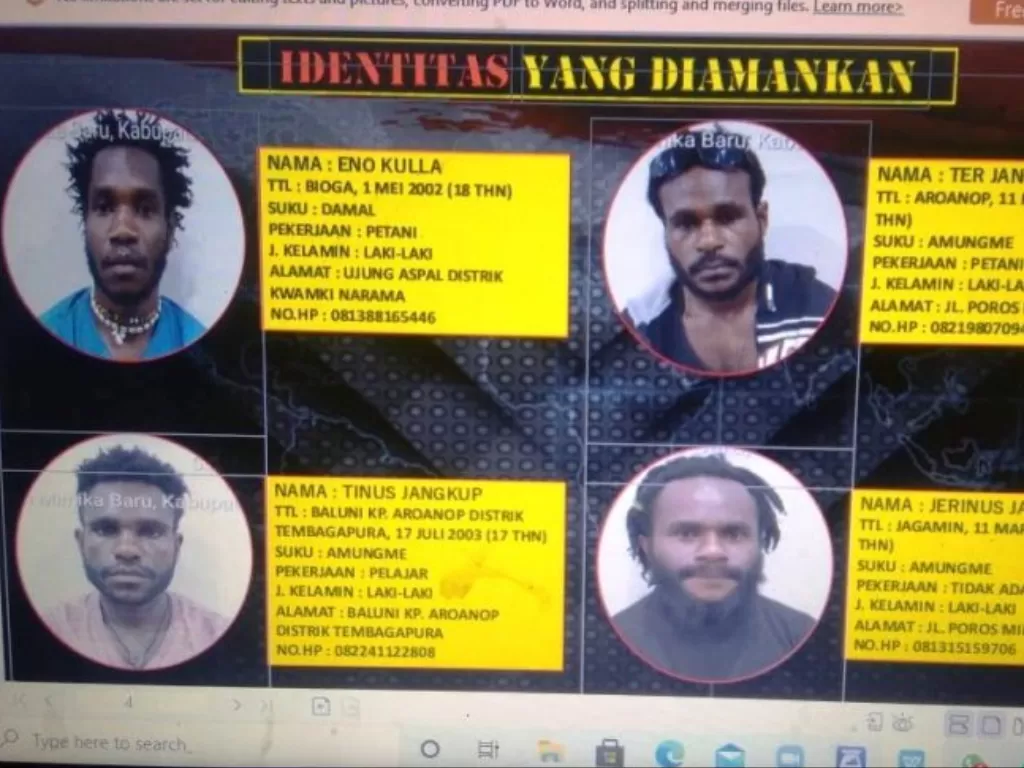  Empat anggota KKB Kali Kopi yang ditangkap Satgas Nemangkawi. (ANTARA News Papua/HO-Satgas Nemangkawi) 