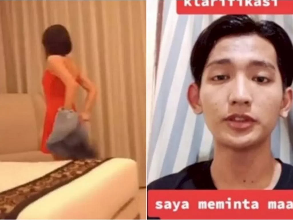 Kiri: Wanita dalam video syur di sebuah hotel di Cikeas, Bogor. (ist) / Kanan: Klarifikasi Pemuda yang Nantangin Kaesang Hingga Tuhan. (Tangkapan Layar/TikTok/@goopinda4)