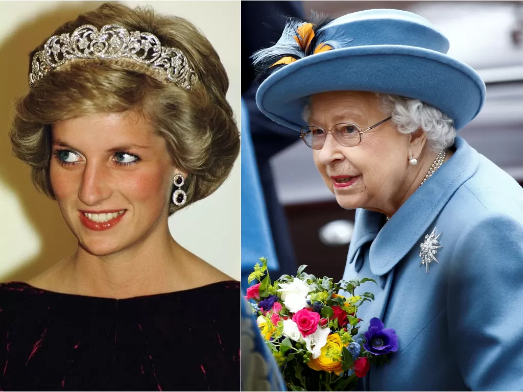 Putri Diana (kiri), Ratu Elizabeth (kanan). (photo/Instagram/@lady.diana._/REUTERS/HENRY NICHOLLS)