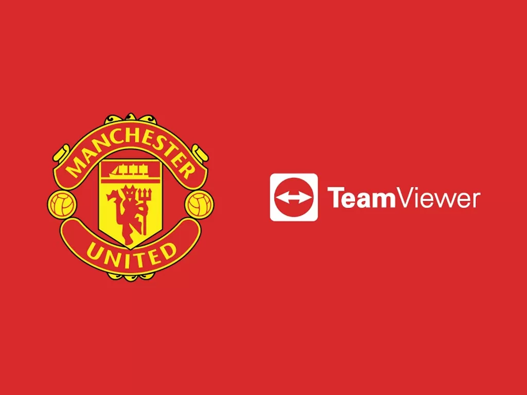 Logo klub sepakbola MU dan logo TeamViewer (photo/Manchester United/TeamViewer)