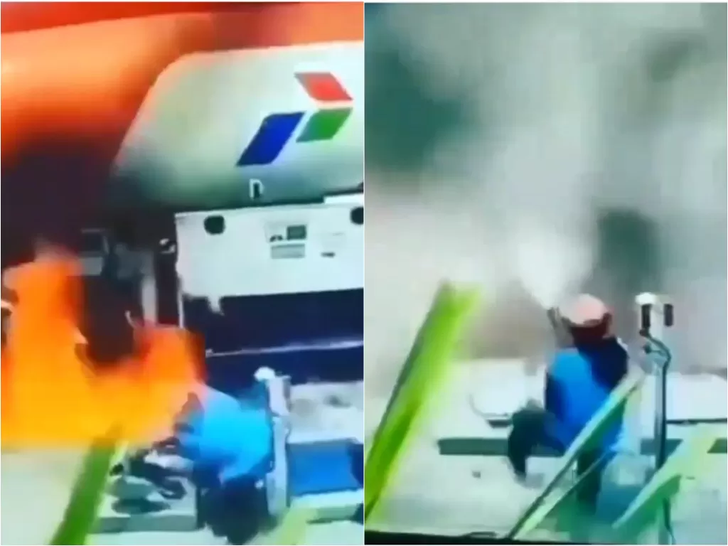 Aksi heroik petugas SPBU padamkan api (Instagram/fakta.indo)