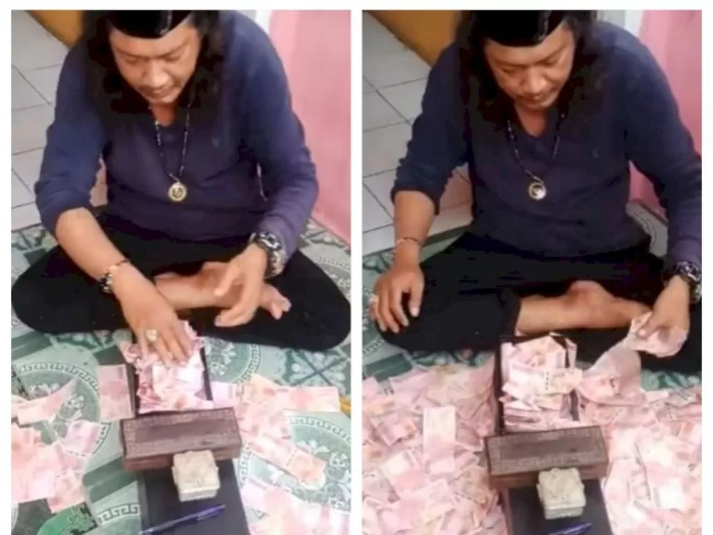 Pria Gondrong praktekan penggandaan uang di Bekasi. (Facebook/Boger Panglima Srigala Tempur)