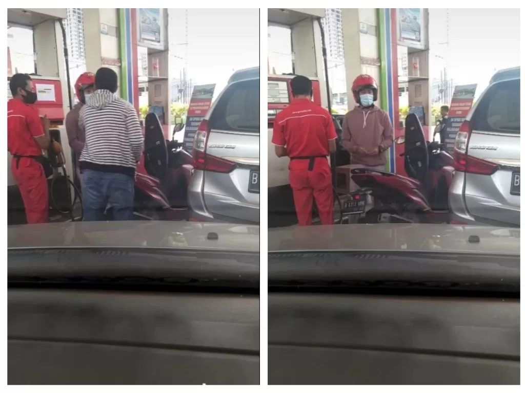 Viral pria ajak berantem pengendara motor diuga gara-gara berebut antrean di pom bensin. (TikTok/@dendisky)
