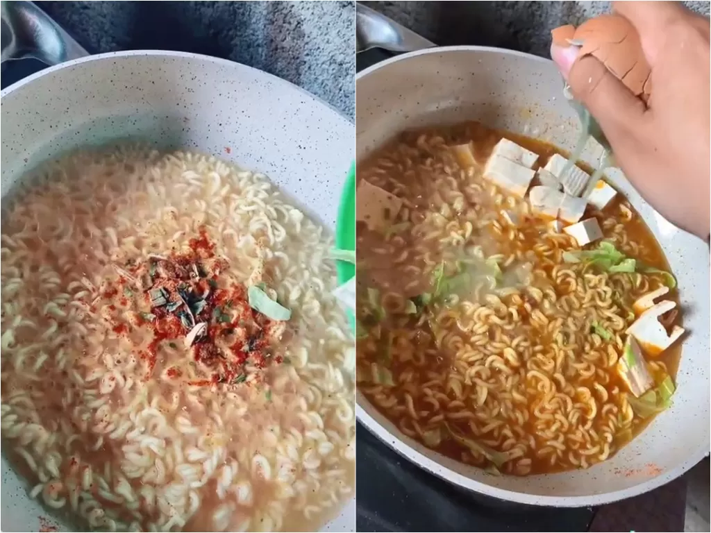 Wanita gagal estetik saat memasak mi instan (TikTok/hii_cikita)
