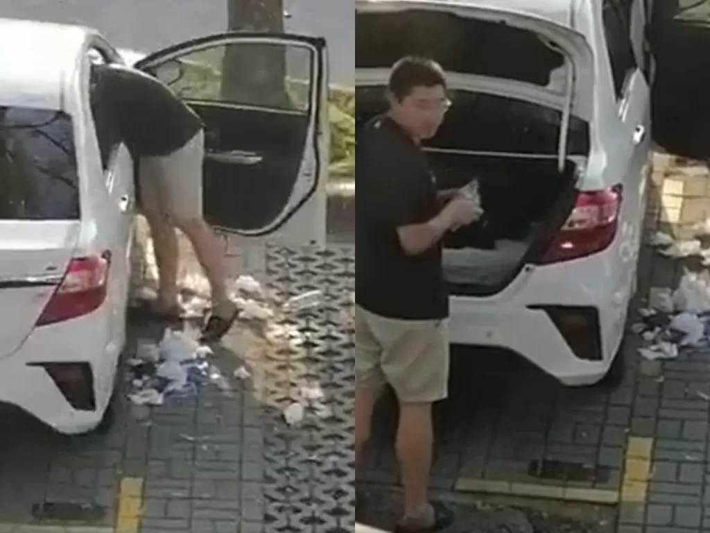 Seorang pria membuang sampah sembarangan dari mobilnya. (Photo/Facebook/Vivien Topciu)