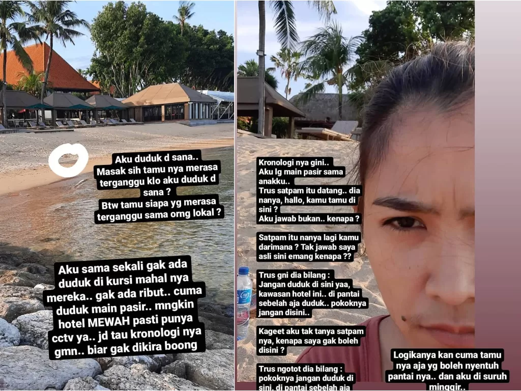 Warga lokal Bali diusir satpam hotel (Instagram/mirahsugandhi)