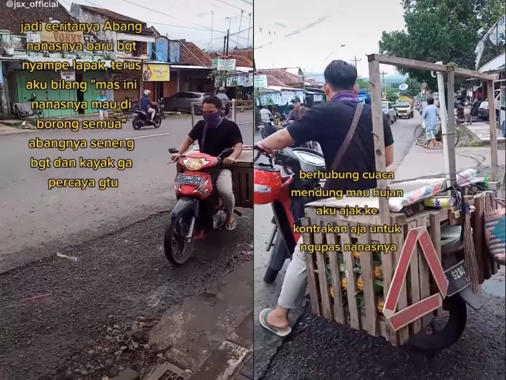 Cuplikan video viral dagangan penjual nanas diborong. (photo/TikTok/@jsx_official)