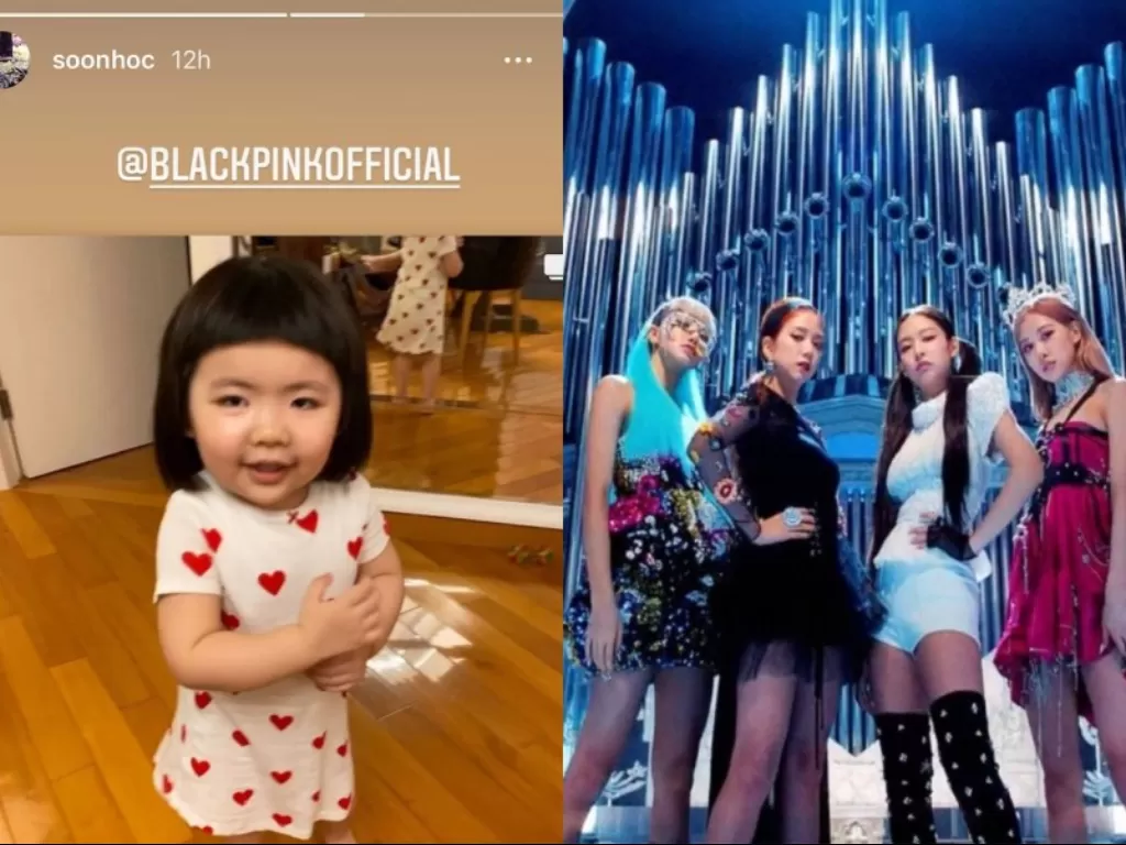 Tampilan bocah perempuan (kiri) dan member Blackpink (kanan). (photo/Instagram/@ucy.is.good/Dok. YG Entertainment)