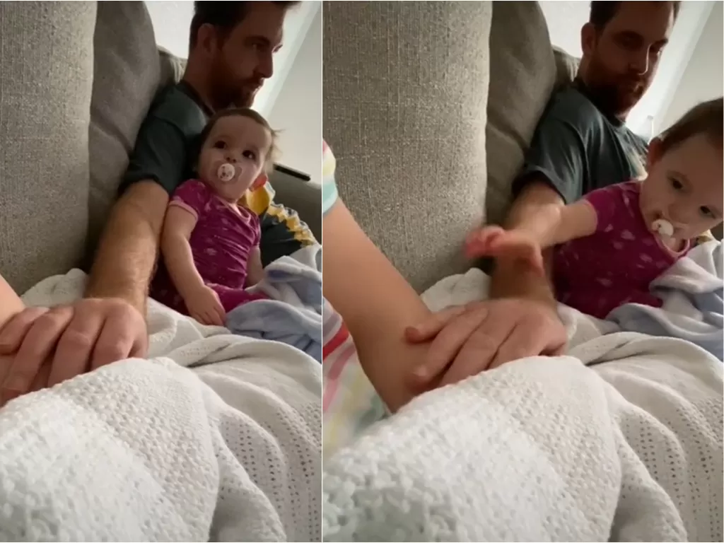 Bayi ini marah ayahnya pegang tangan ibunya (TikTok/@mason_bower17)