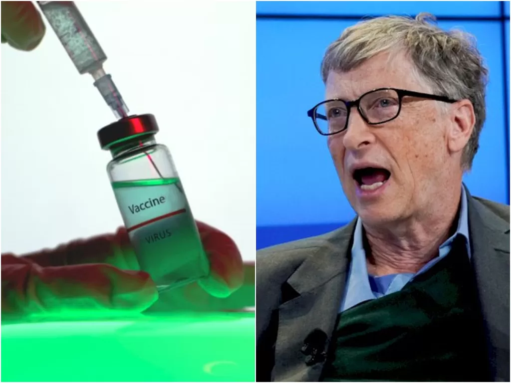 Ilustrasi vaksin (Photo by Artem Podrez from Pexels) dan Bill Gates (REUTERS/Denis Balibouse)